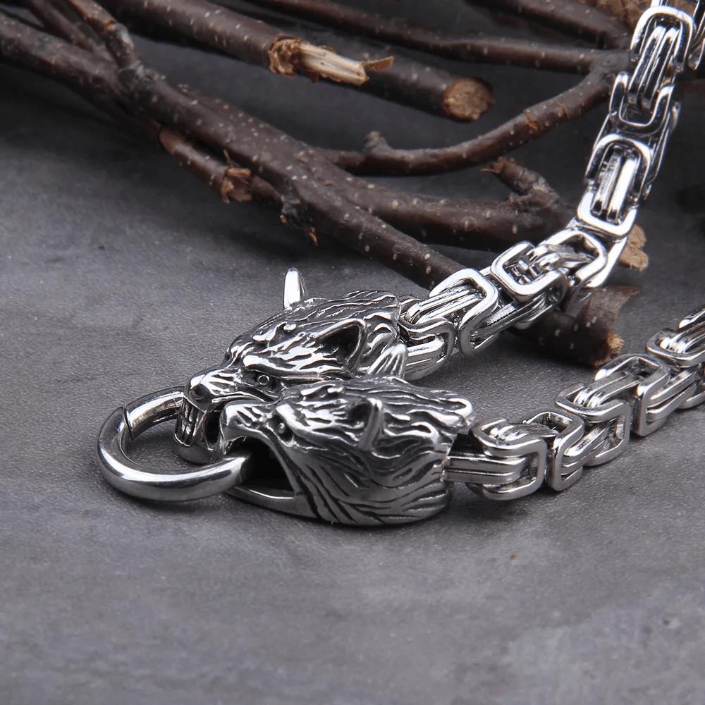 Stainless Steel Necklace for Men, Chain Viking Empire Celtic Knot Wolf Head Pendant Punk Nordic Amulet Jewelry