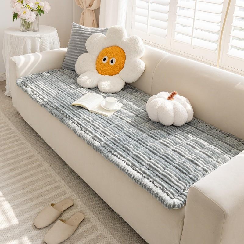 Flannel Sofa Cover Anti-slip Pet Mat Dual-use Simple Solid Color Easy Clean Couch Protector