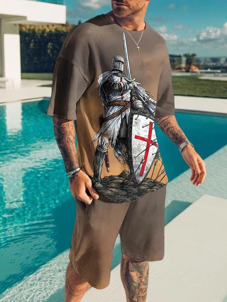 Summer Men's 2-Piece Short Sleeve Shorts 3D Print Skeleton Pattern Sportswear Casual Oversized Top Shorts Men Sets