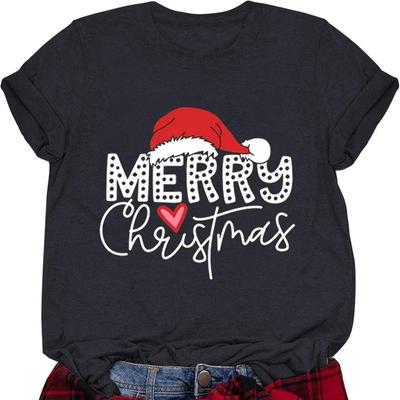 Damen Weihnachtsshirts Lustige Damen T-Shirts Rundhals Kurzarm Mehrere Grafiken Lässige Mode Weich Bequem