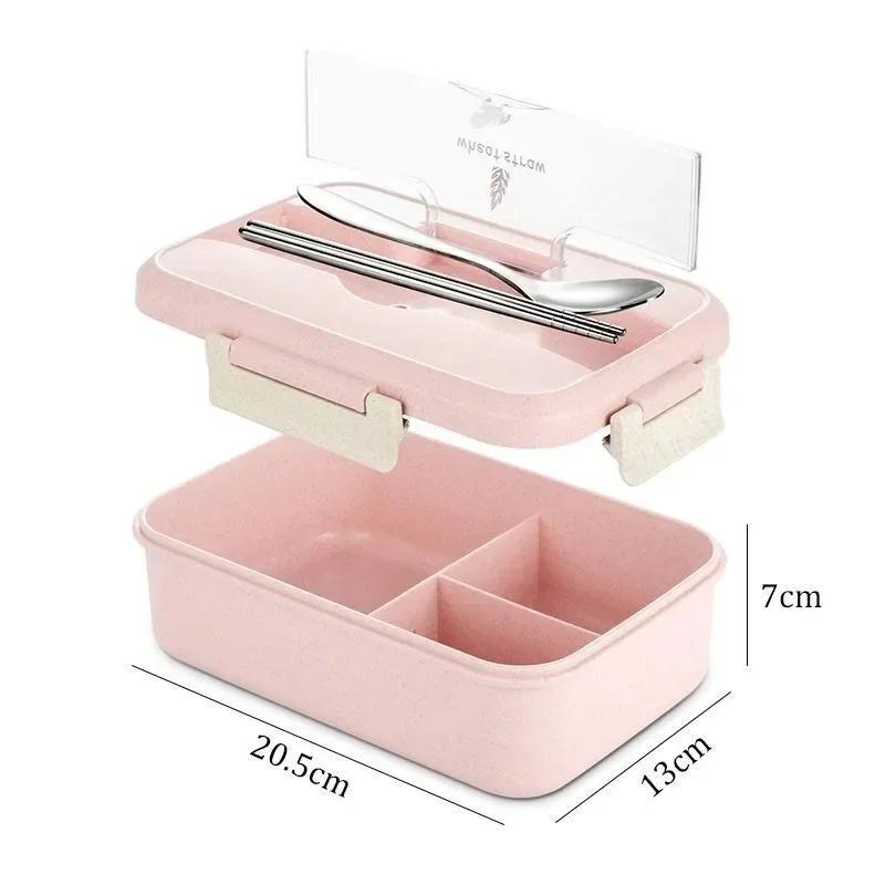 Microwave Lunch Box for Children Portable School Office Bento Box with Tableware Spoons Chopsticks Wheat Straw Food Box