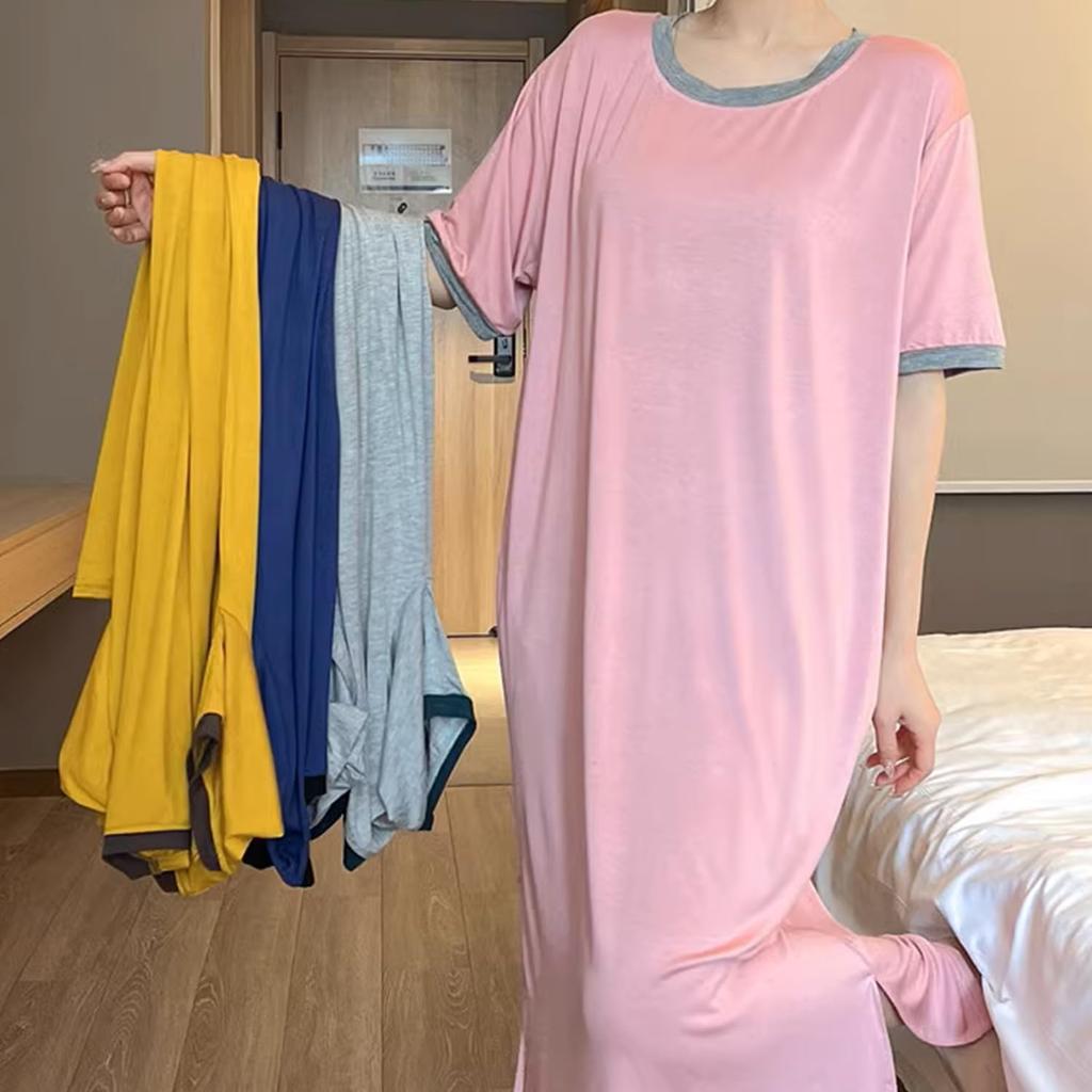 Long Loungewear Loose Solid Short Summer Long Ech.Apr Women's Pajamas, Fit, Color, Sleeves, Lightweight, Nightgown, Dress, Figure-Flattering (Pink,