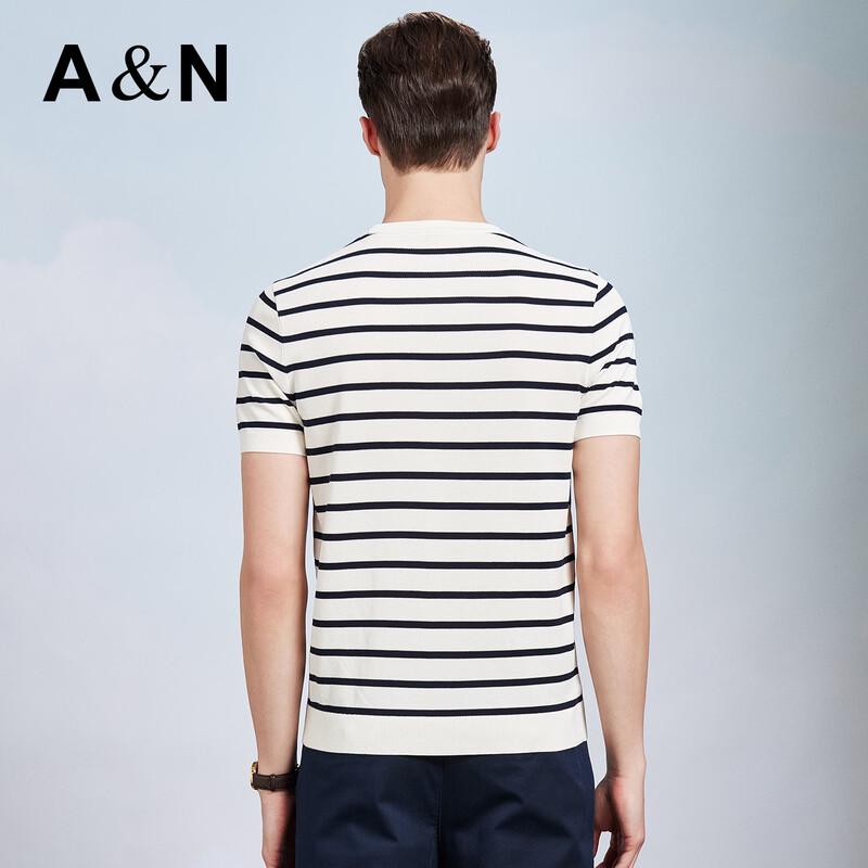Men's Striped Mulberry Silk Blend Short Sleeve T-Shirt