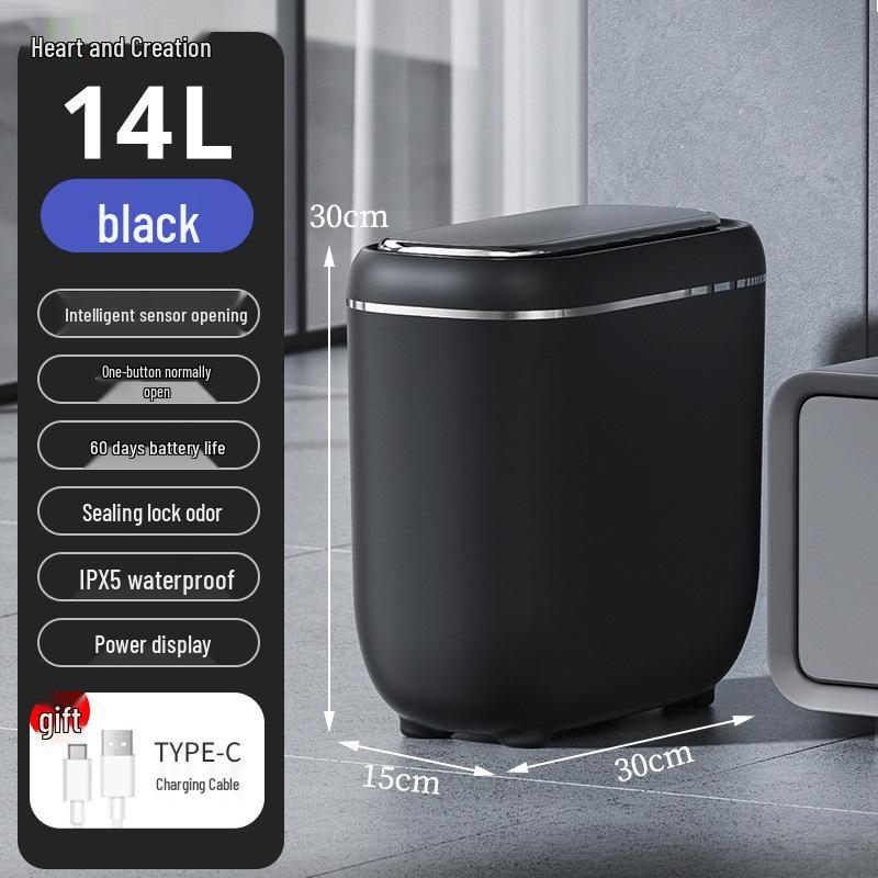 Crevice Smart Induction Trash Can: Multi-Scene, Low-Noise, Slow-Close, Waterproof, Odor-Proof Trash Bin.