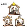 Holiday Party Supplies Christmas Tabletop Glowing Ornament, 3D Wooden Tree Decoration with Decorative Ornaments for Warm Light, Festive Centerpiece