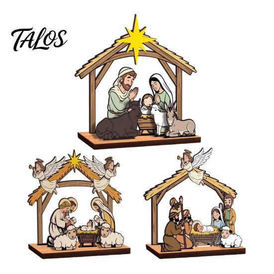Holiday Party Supplies Christmas Tabletop Glowing Ornament, 3D Wooden Tree Decoration with Decorative Ornaments for Warm Light, Festive Centerpiece