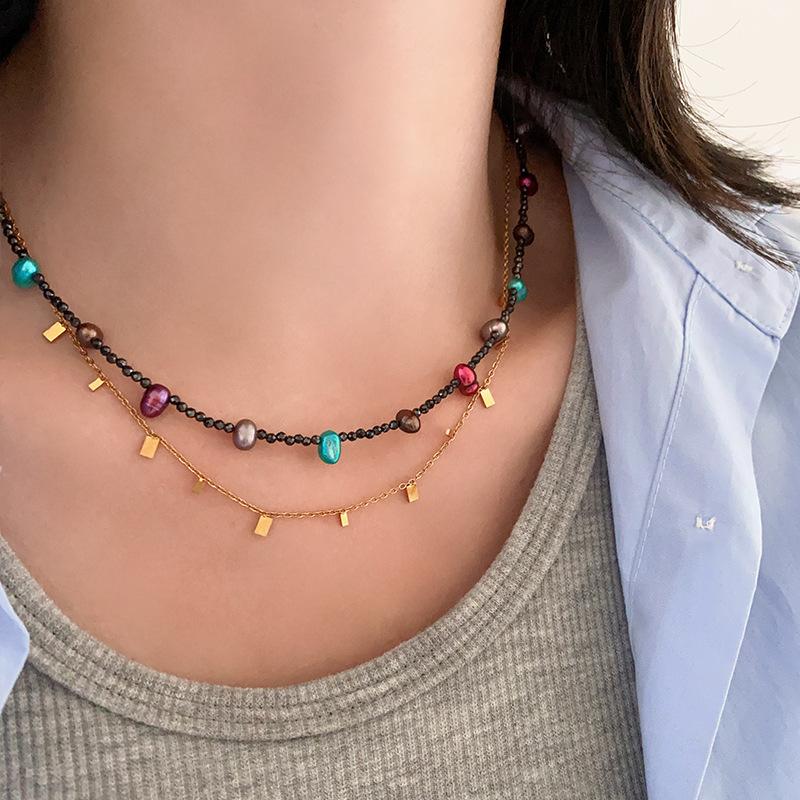 Pearl Necklace Does Not Fade, Women Wear Natural Obsidian Sweater Chain, Beaded Collarbone Chain, High-End Niche