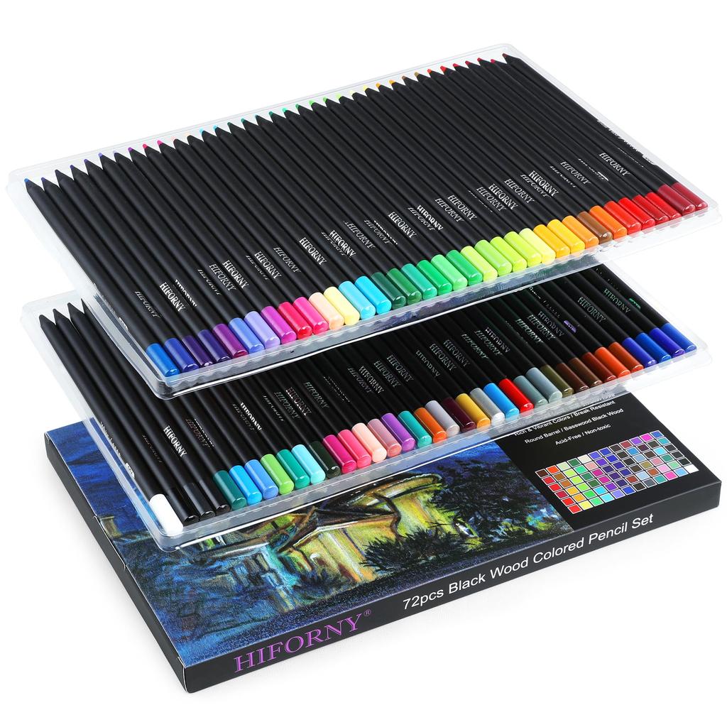 HIFORNY Premium Black Edition Colored Pencils for Adult 72 Smooth for and Art Suitable for Adults and Beginners Coloring, Pigment, Softcore, Artists,
