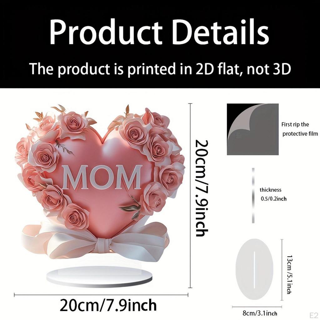 2D Flat Mother Love Tabletop Sign Decoration 7.8x7.8inch with Bracket Lightweight for Dining Room