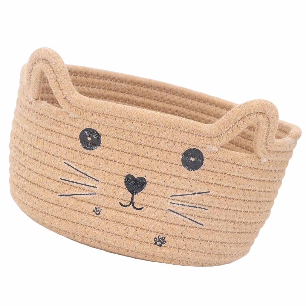 Cat Ear Cotton Rope Storage Basket Multi Functional Washable Round Woven Storage Basket for