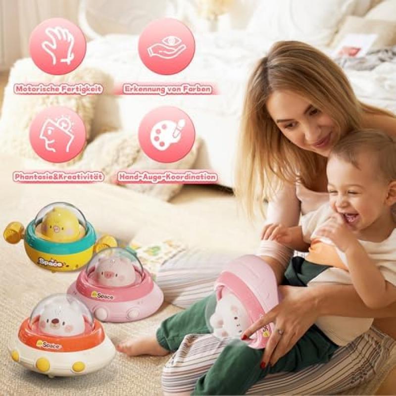 NUMBERFUN Baby Spielzeugauto Set, 4 Tierförmige Autos, Erstes Geburtstagsgeschenk für 1-3 Jährige Jungen Mädchen, Frühes Lernen Kleinkindspielzeug