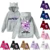 Damemote Casual Langermet trykt Rundhals hettegenser Pullover Topp med lommer