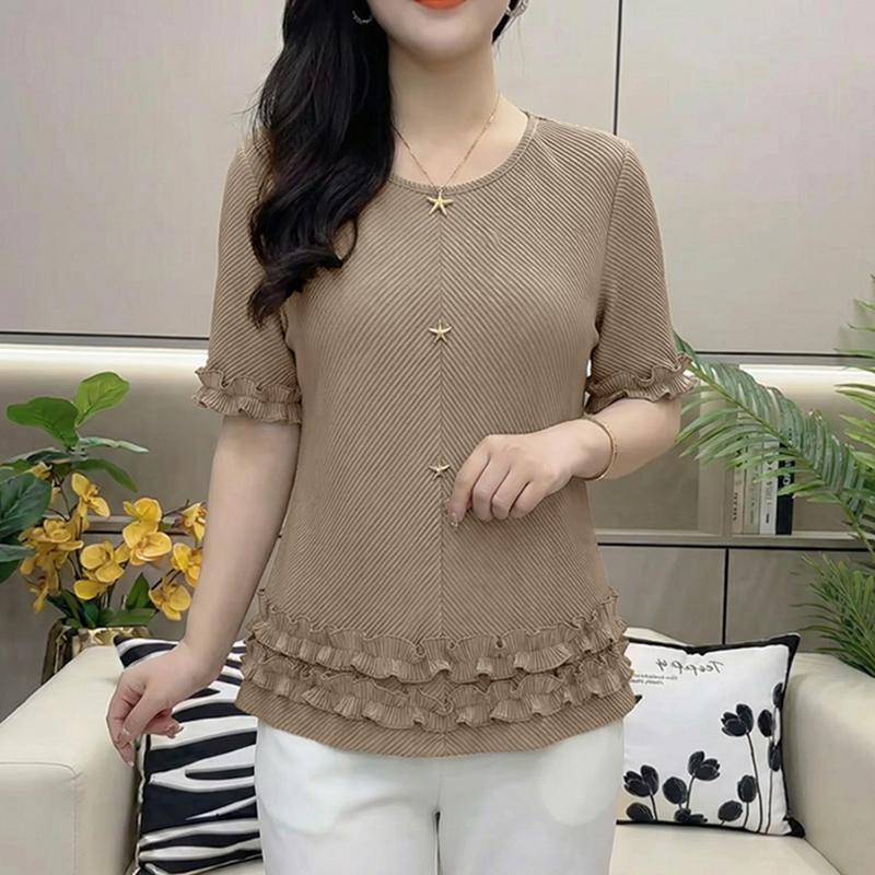 ZANZEA Lässige Damenbluse mit Rundhalsausschnitt und kurzen Ärmeln für den Sommer