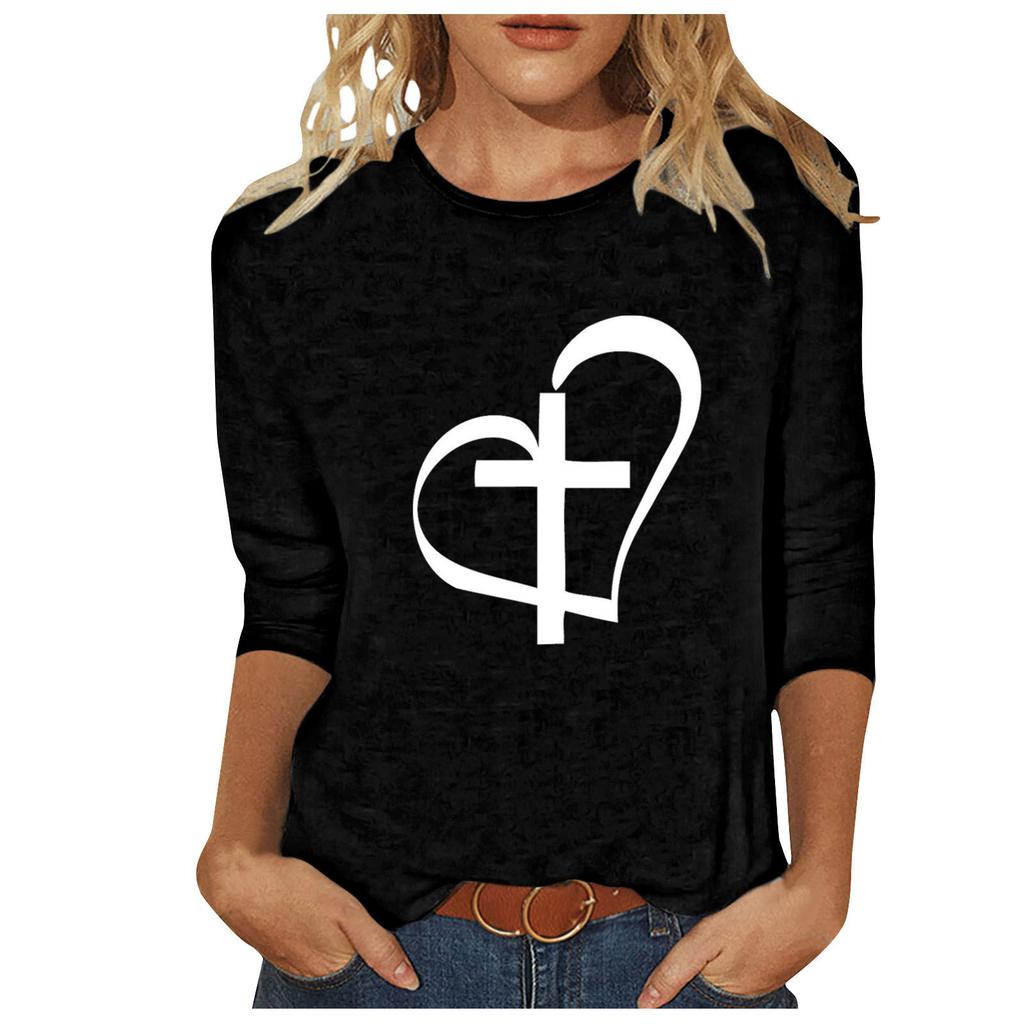 Round Neck 3D Cross Printed Top Fashionable Casual Long Sleeved Women's T-shirts