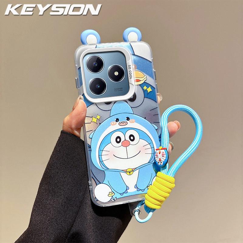 

KEYSION Милий Мультяшний Чохол з Вушками для Realme C63 C61 зі Шнурком М який Силікон+ПК Ударостійкий Чохол для Телефону для OPPO Realme C61 C63 for Realme C61