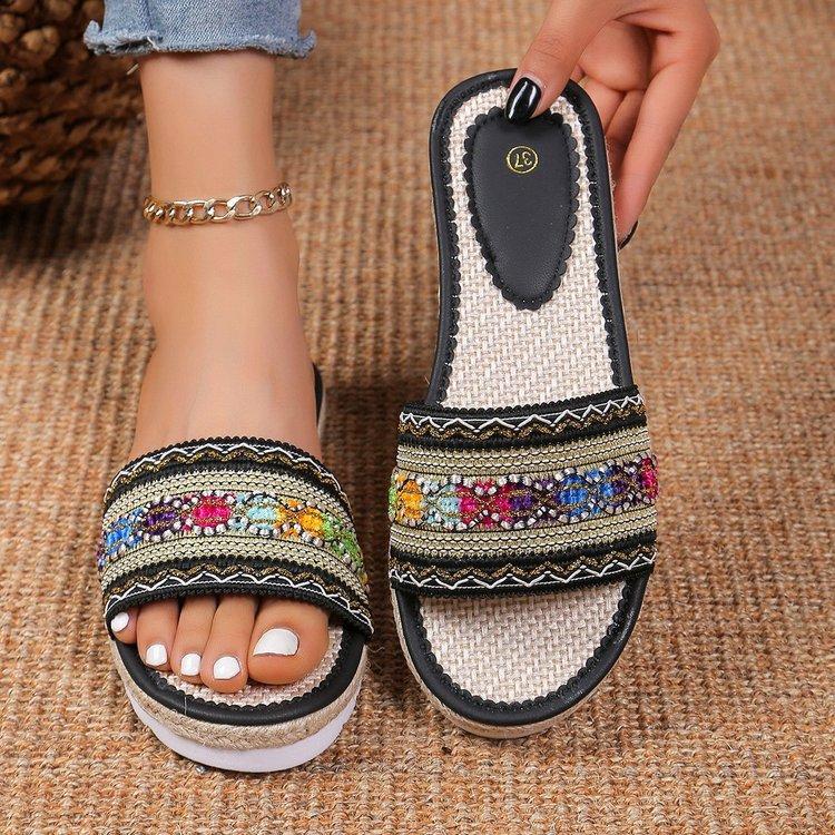 Foreign trade summer new one-character flat-bottomed slippers women's decorative fish mouth low-heeled casual cool slippers