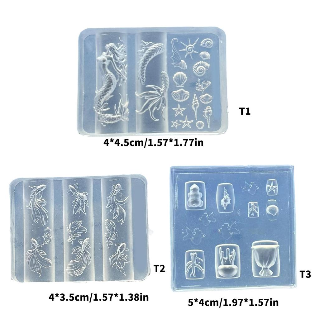 Silicone Nail Art Mould With Sea Shell Fish and Mermaids Patterns Easy Demolding for Manicure
