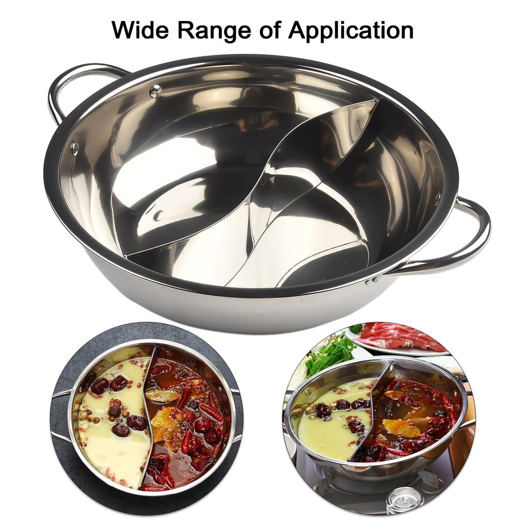 Stainless Steel Twin Divided Double Pot Hotpot Cooker Gas Stove Compatible Pot Chinese Hot Pot Kitchen Soup Cooking Pot