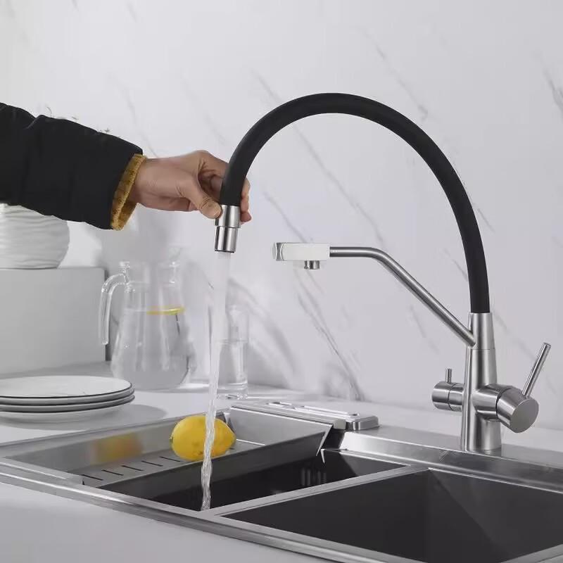 TLXT Gunmetal Gray 3-in-1 Kitchen Water Purifier Faucet