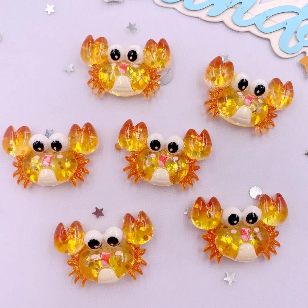 10pcs Glitter Colorful Resin Sea Star Crab Jellyfish Dolphin Ocean Animal Flatback Rhinestone Scrapbook DIY Figurine Decor Craft