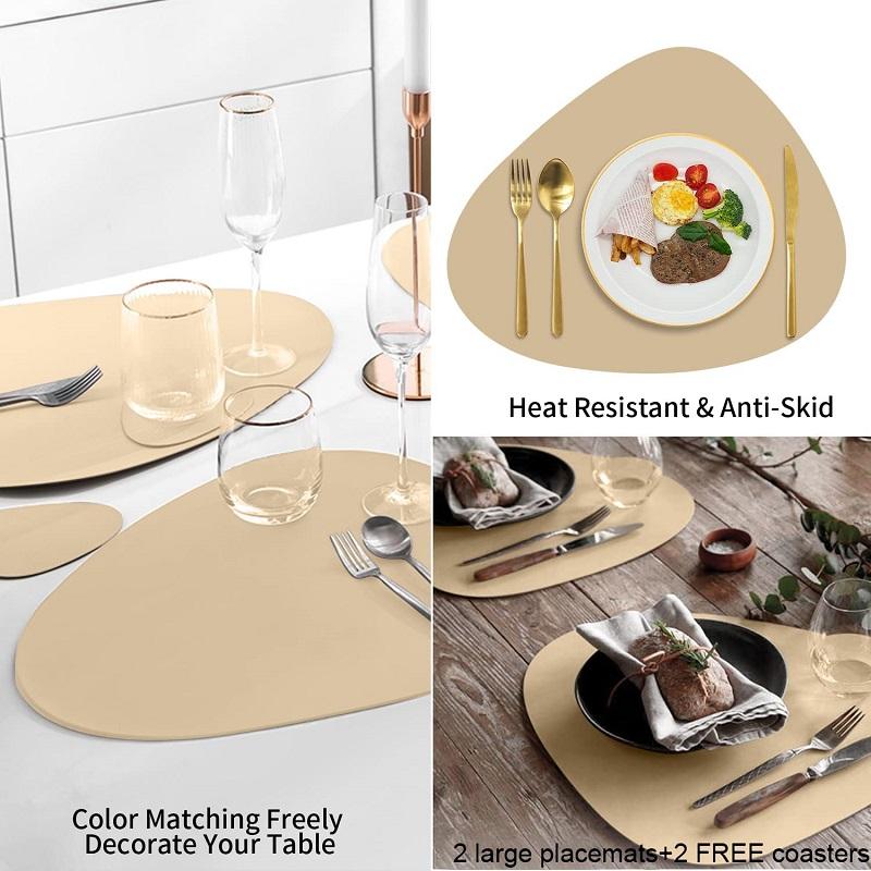 1/2/4PCS Triangle Placemat and Coaster Sets Faux Leather Luxury Table Pad Place Mat Tableware Cafe Pad Food Mat