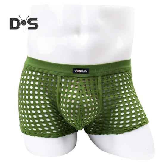 Men Sexy Hollow Out Shorts Briefs Low-rise Breathable Mesh Underwear Solid Color 3D U-convex Panties Underpants