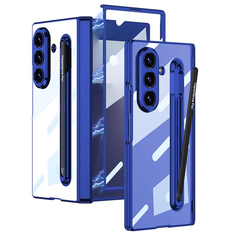 New Model Is Suitable for Samsung Z Fold7 Folding Mobile Phone Case Transparent Electroplated Hard Shell Integrated Pen Slot Protection Case