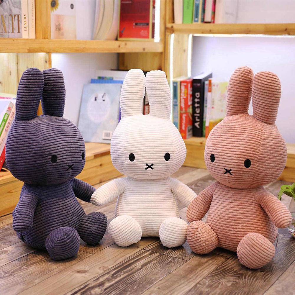 Kawaii Miffy Corduroy Striped Plush Doll Cute Miffy Peripheral Plush Doll Sitting Posture Home Decoration Fun Toy Girl Gift