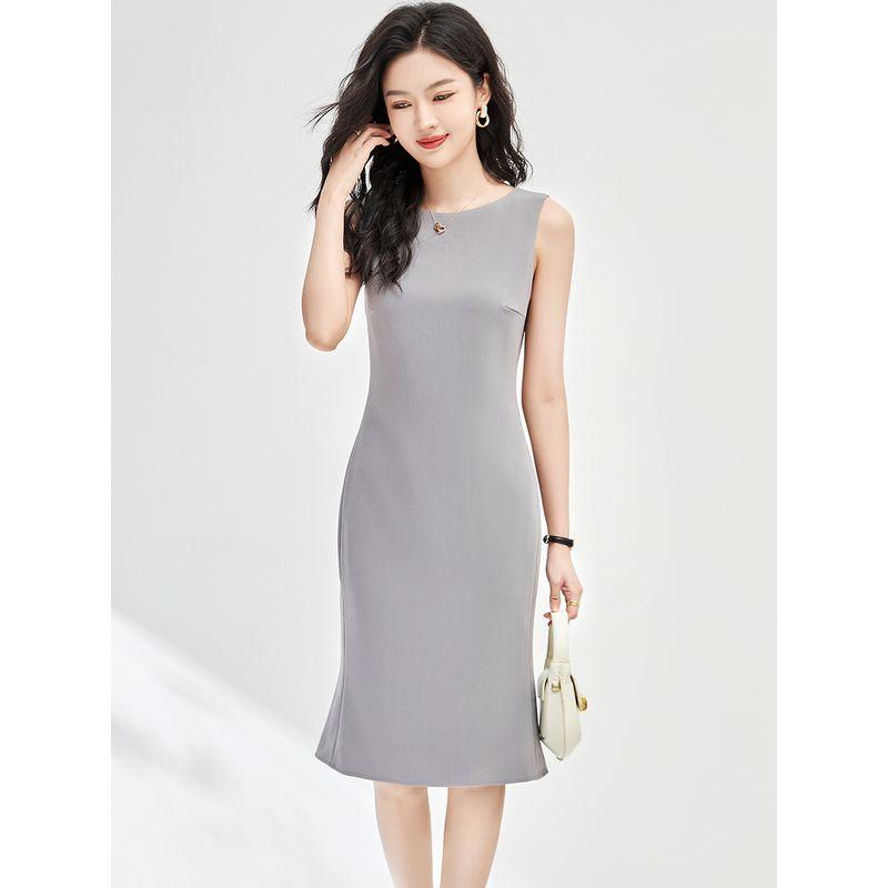 

Lightly Mature Normcore All-Matching Sleeveless over the Knee Bodycon Dress Female 2025 Korean Style New Arrival Stereo Patchwork Slim-Fit Dress Dark gray S
