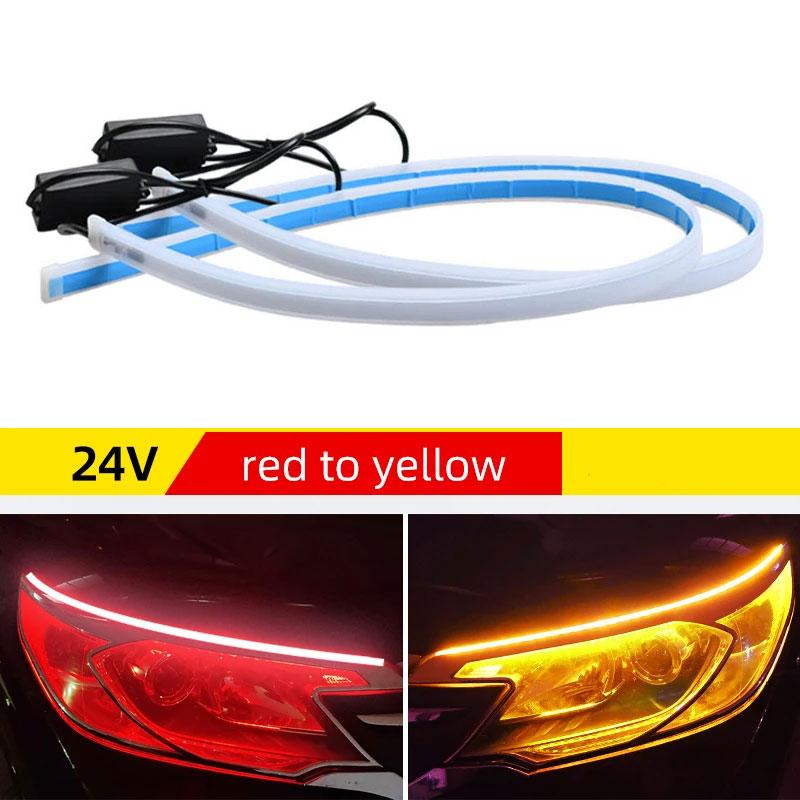 24V Truck Daytime Running Lights LED Turn Signal Light Flowing Yellow Light Start Dynamic Scan DRL Waterproof Truck Headlight