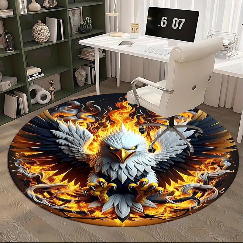 1pc Flaming Eagle Round Carpet - Anime Design Office Chair Mat, Non-Slip Rug for Home Decor, Seasonal Gift, Suitable for Office, Living Room, Bedroom,