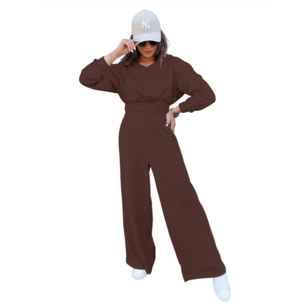 Autumn and Winter New Women's Wide-leg Pants and Hooded Sweatshirt Casual Set