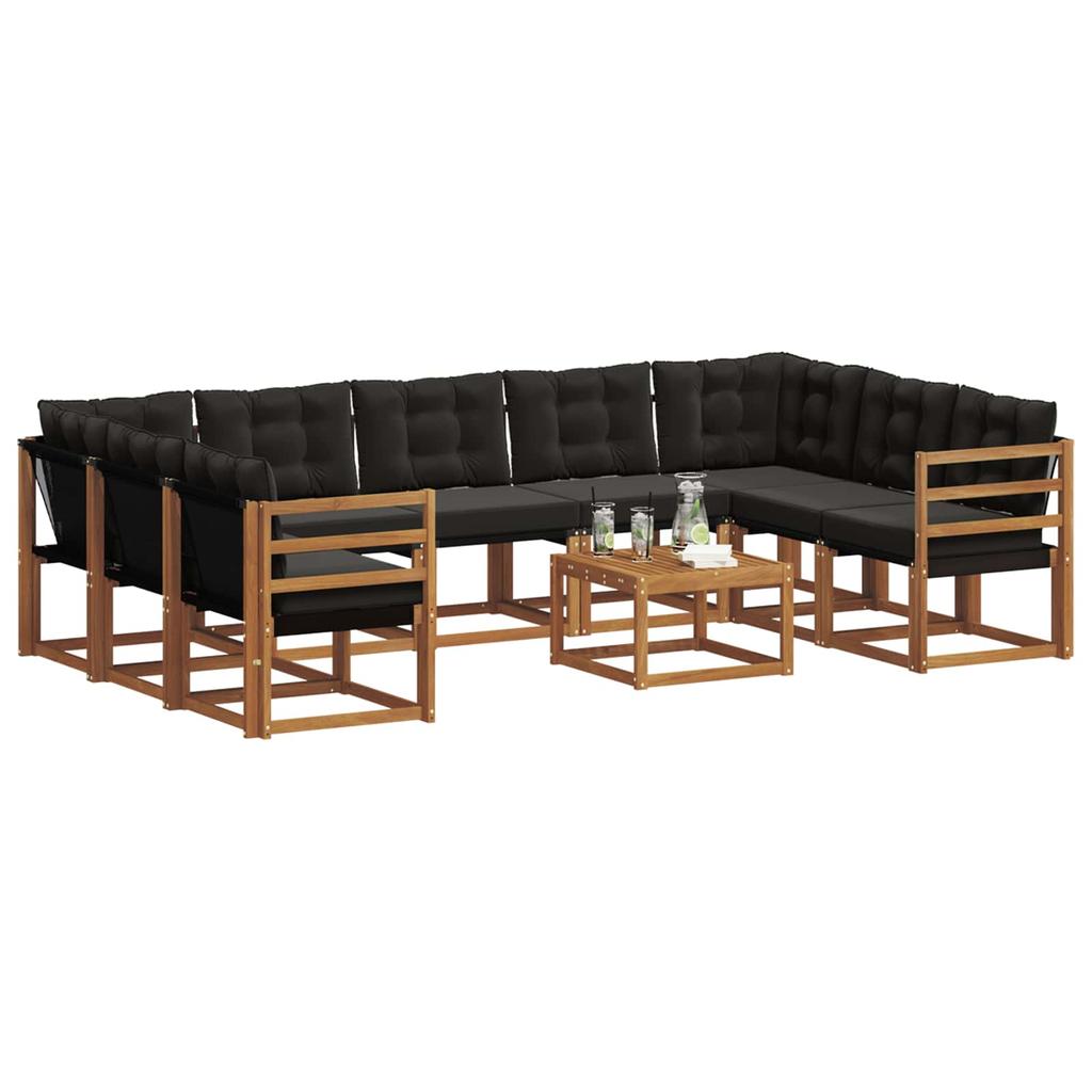 Outdoor Sofa Set with Cushions 10 pcs Natural and Black