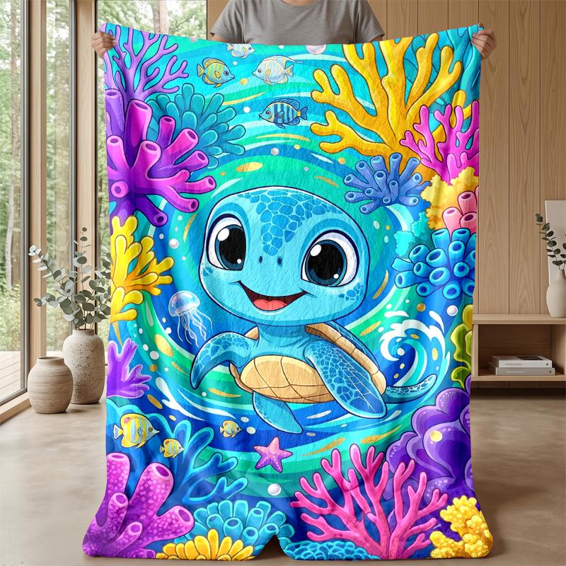 Oceanic Sea Turtle Adventure Theme Blanket Lightweight Warm Flannel Blanket Decorative Throw Blanket for Home Decoration
