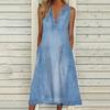 Ärmelloses Jeanskleid mit V-Ausschnitt, schrumpffeste Taschen, großer Saum, Damen-Midikleid, Streetwear