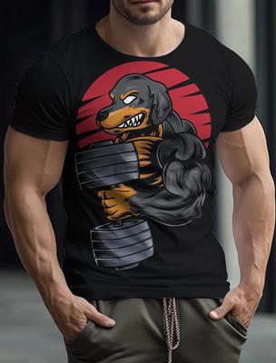 Men's Gym T Shirt 3D Print Rottweiler Dog T-Shirts Summer Short Sleeve Casual Fitness Oversized Tops Tees Shirt Men's Clothing