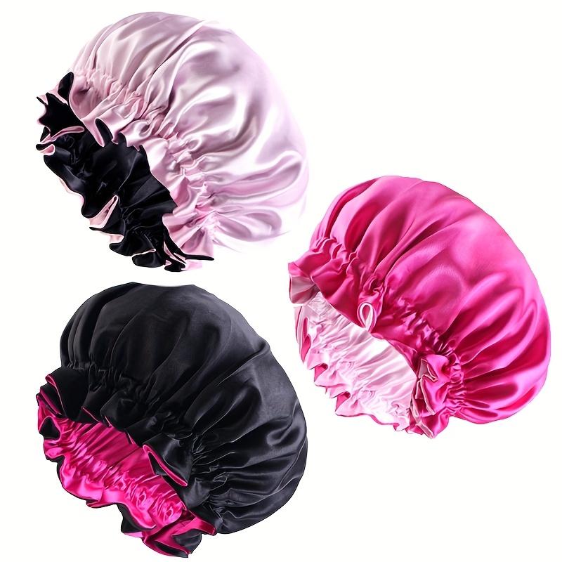 

3 шт. элегантных атласных шапочек для сна с оборками - двухслойные, эластичные, стильные и удобные для использования ночью или в душе