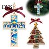 Rustic Wood Book Ornament Christmas Wooden Hollowed Pendant, Cross/Christmas Tree Hanging Ornament, Decorative Literary Gifts for Readers Plaid