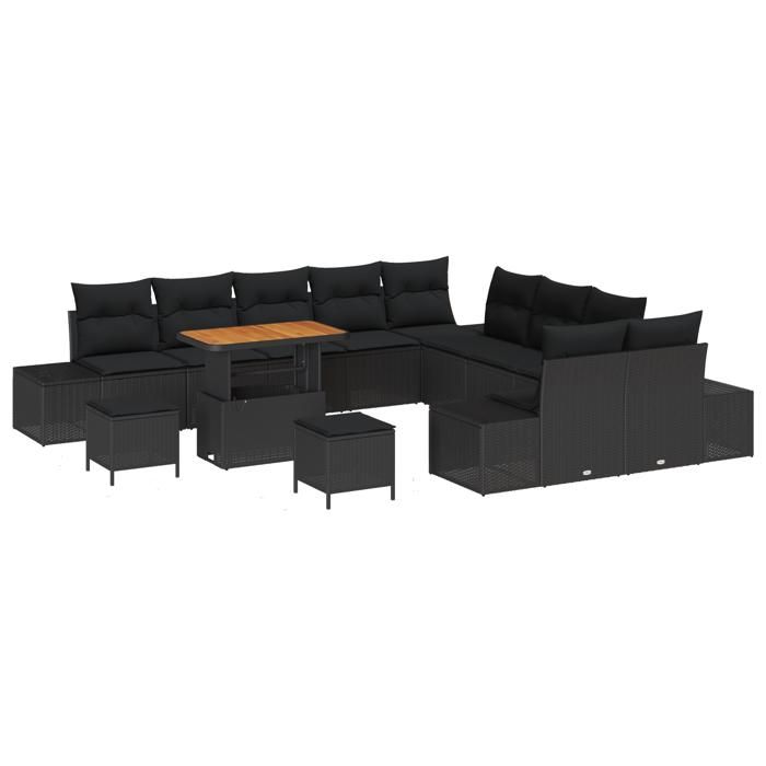 Ensemble de canapé de jardin vidaXL en 13 pièces avec coussins noirs en poly rotin, Canapé de jardin vidaXL 2 places 3362844