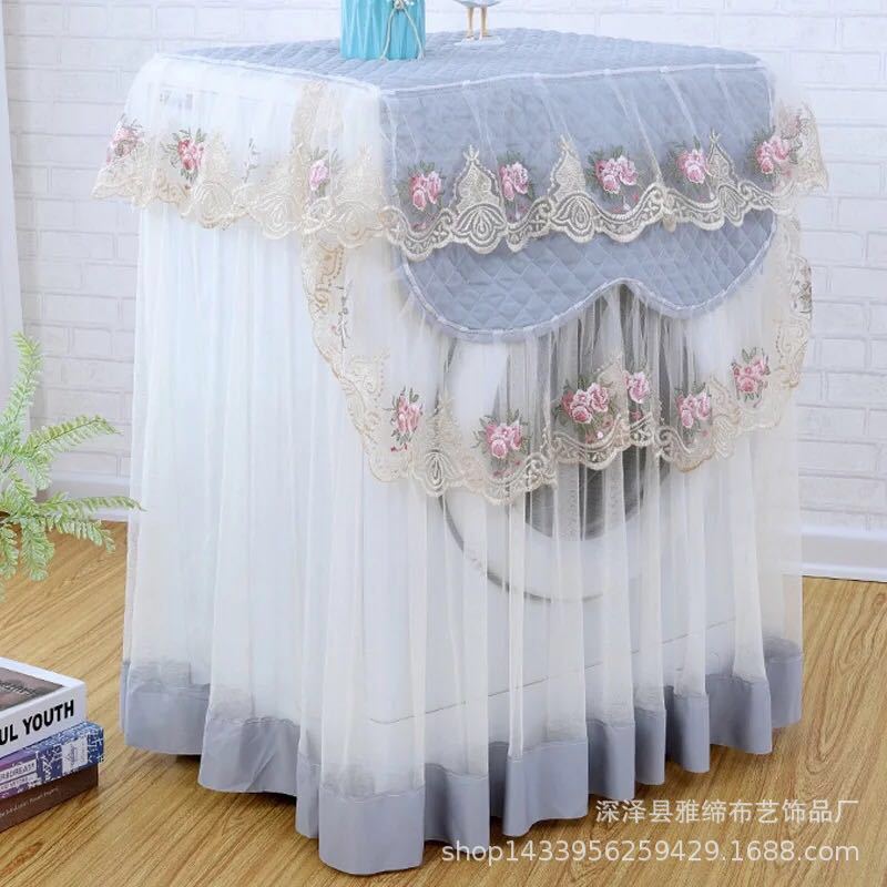 

1pcs Fully Automatic Washing Machine Sun Protection Cover Cloth Lingge Quilted Embroidered Flower Dust Cover European Lace Home Decoration Covers 60x60x85 1pcs