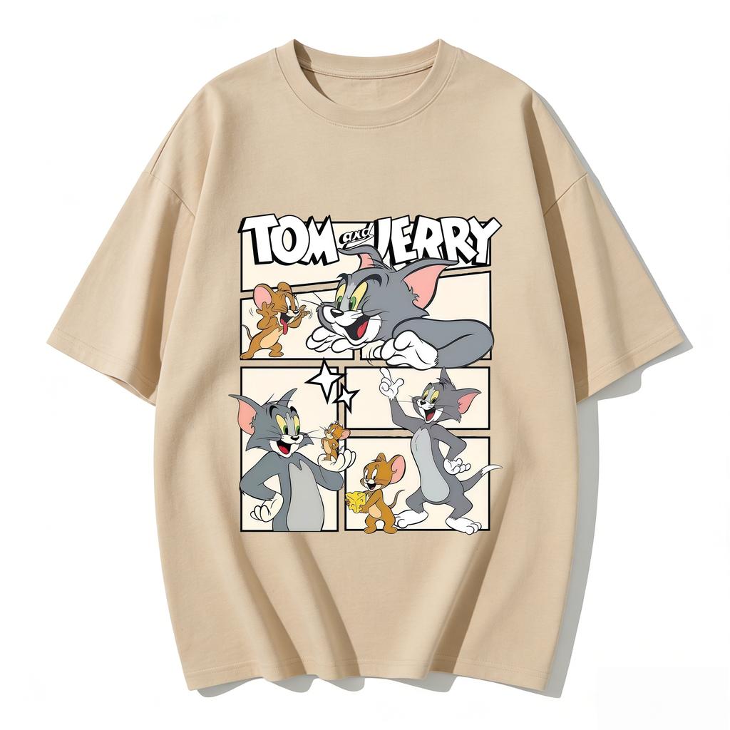 2026 New Tom Jerry Print Tshirt Casual Loose Couple Family Matching Outfits Short Sleeve Cotton Tee Summer Streetwear Tops Y2k
