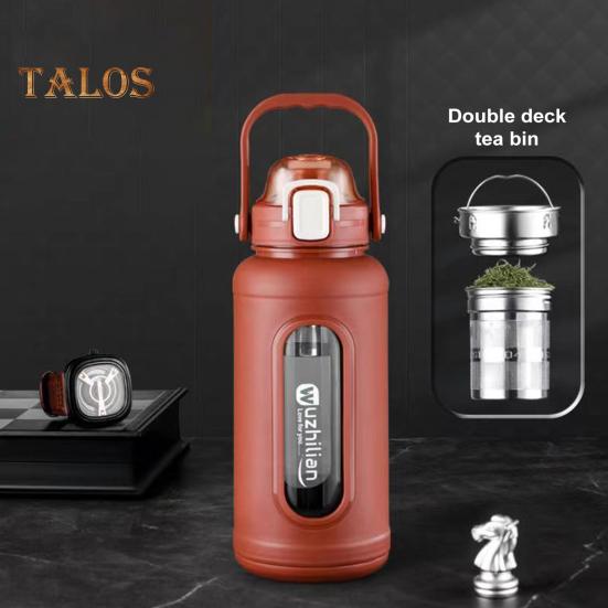 1500ml skleněná láhev na pití se slámovou rukojetí Nerezový čajový spařovač a silikonové pouzdro s ochranou proti úniku motivační láhev na vodu pro každodenní pití