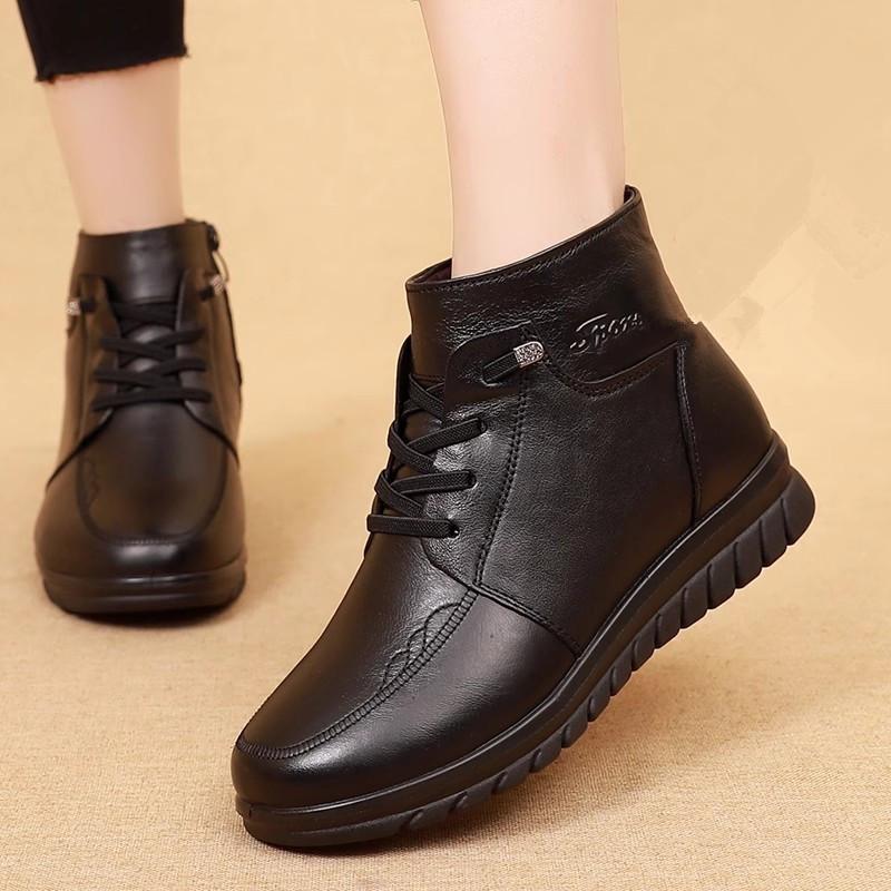 

Женские зимние водонепроницаемые зимние ботинки женские из натуральной кожи ботильоны без застежек для мам толстые плюшевые теплые зимние ботинки обувь 35