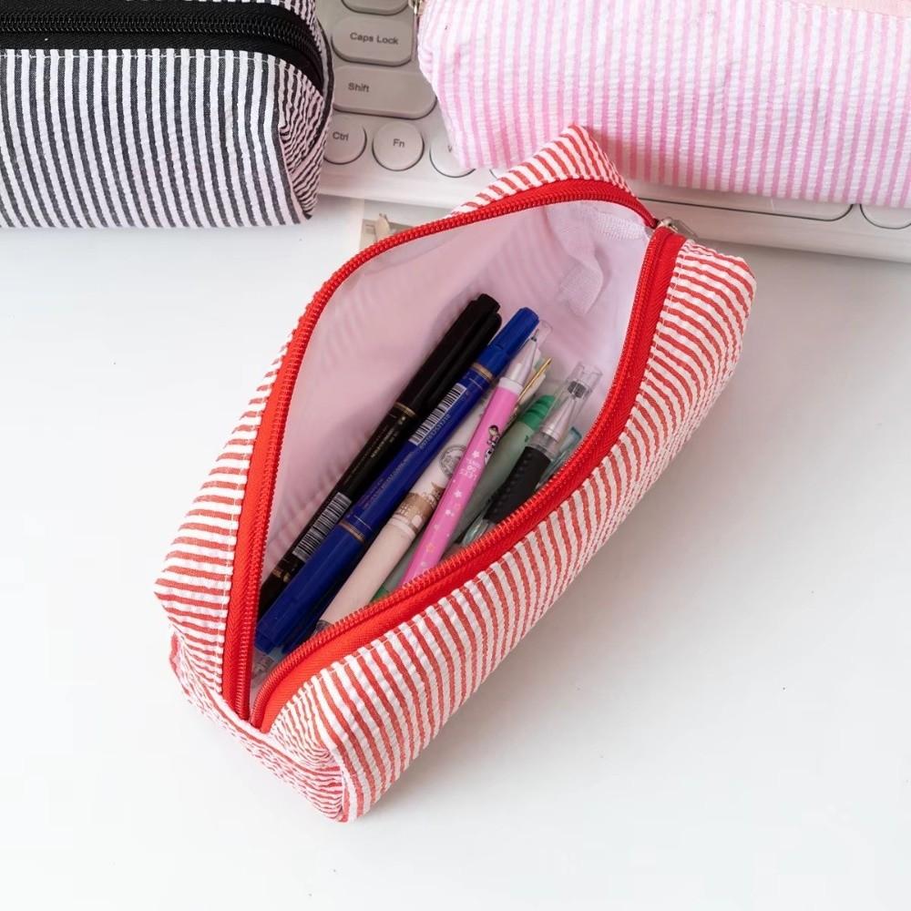 Stripe Pattern Pen Pouch Large Capacity Makeup Pouch New Pen Bag School Supplies