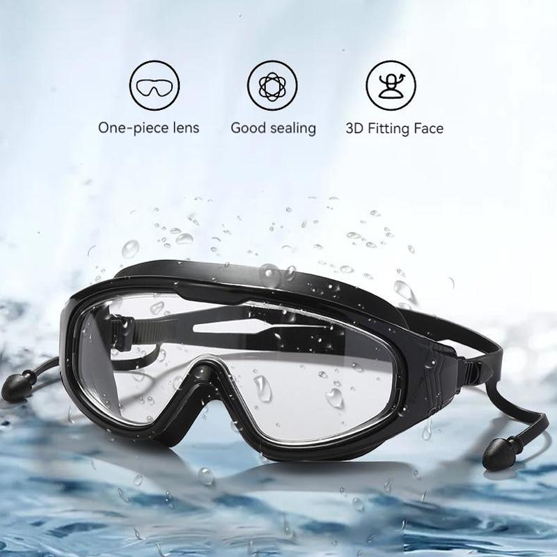 Nezamlžovací HD plavecké brýle s velkým rámem pro dospělé, muže a ženy, vodotěsné plavecké brýle, potápění, surfování, vodní sporty