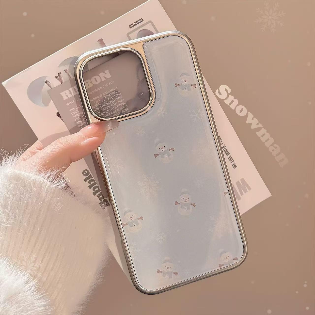 

Electroplated Snowman Phone Case with Snowflake Design for iPhone 15 Pro Max & Huawei 14 14 Pro Max (6.7)