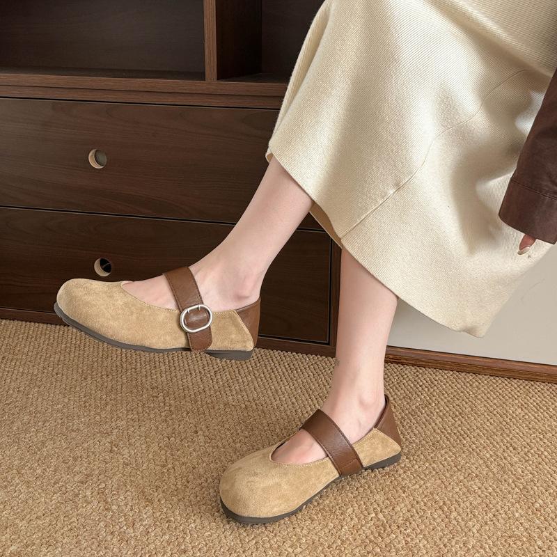Flat-bottomed suede Mary Jane single shoes women's shoes 2025 new spring and autumn Korean version retro gentle soft-soled Doudou shoes