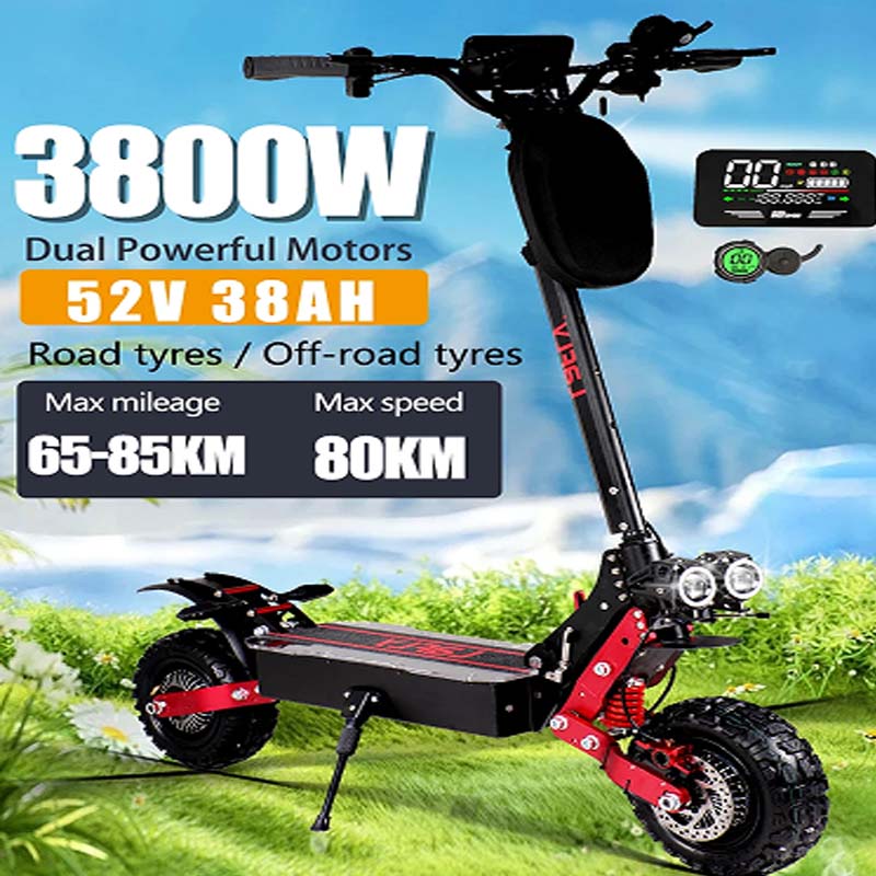 RS7 3800W 52V 38AH Dual Motor Euro Electric Scooter Maximum Speed 70-80km/h 11" Off-Road / On-Road Tyres LCD Display Escooter