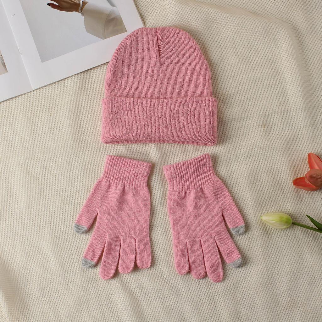Knitted hat and glove combination set, versatile and fashionable woolen hat, autumn and winter warm pullover hat