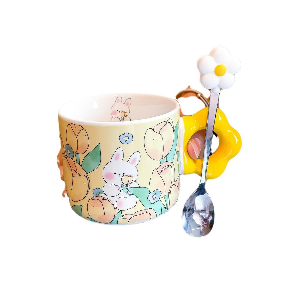 Cute Tulip Cup for Girls Ceramic Mug Couples with High Looks At Home Children's Breakfast Cup Souvenir